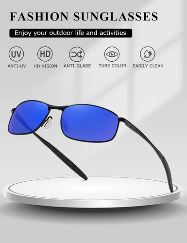 Vista 4 de AEVOGUE anteojos de sol polarizados para hombres, marco metálico rectangular, anteojos retro AE0535.