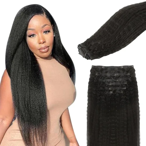 Vista 85 de Lashey Extensiones de cabello humano con clip, sin costuras, #1, color negro azabache, extensiones de cabello humano real, extensiones de cabello