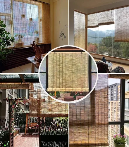Vista 3 de Persianas enrollables de caña para exteriores, cortinas de bambú, persianas de bambú con levantador, persianas enrollables romanas para patio