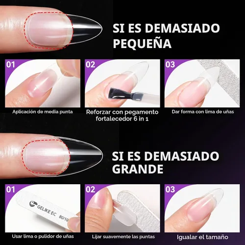 Vista 5 de Gelike EC Kit de puntas de uñas de gel suave de cobertura completa para extensiones de uñas, 552 piezas de puntas de gel cuadradas medianas