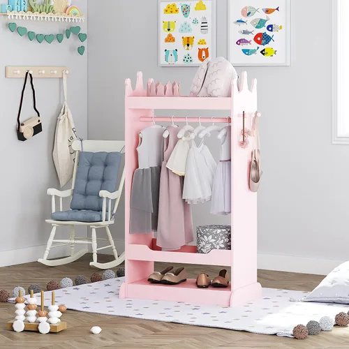 Vista 3 de UTEX Almacenamiento de Disfraces para Niños con Espejo, Guardarropa de Disfraces para Niños, Armario Colgante Abierto, Closet de Almacenamiento