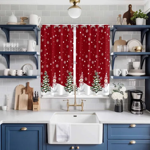 Vista 65 de Libaoge Cortinas de Navidad para cocina, dormitorio, juego de 2 paneles, diseño de muñeco de nieve de Navidad, cortinas de invierno con copos