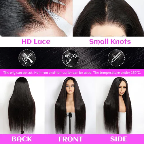 Vista 4 de Pelucas de cabello humano con encaje frontal HD de 13 x 6 pulgadas, densidad 200, pelucas de cabello humano prearrancado con abuelitos, sin