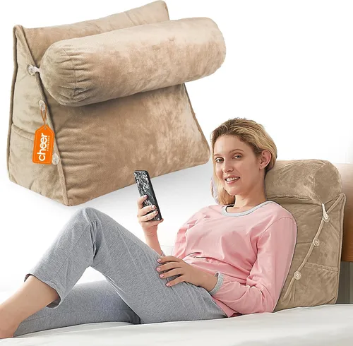 Vista 16 de Cheer Collection Almohada de cuña de lectura, almohada de TV con almohada ajustable, soporte de espalda de espuma viscoelástica para sofá y cama