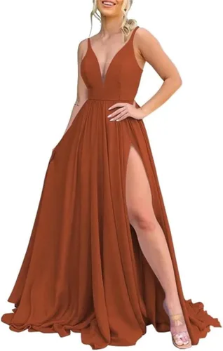 Vista 27 de Vestidos largos de dama de honor para mujer, con abertura, cuello en V, vestido de fiesta formal para boda