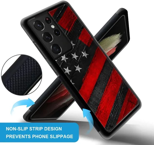 Vista 2 de Funda compatible con Samsung Galaxy S21 Ultra, funda protectora de madera con bandera estadounidense antideslizante y a prueba de golpes