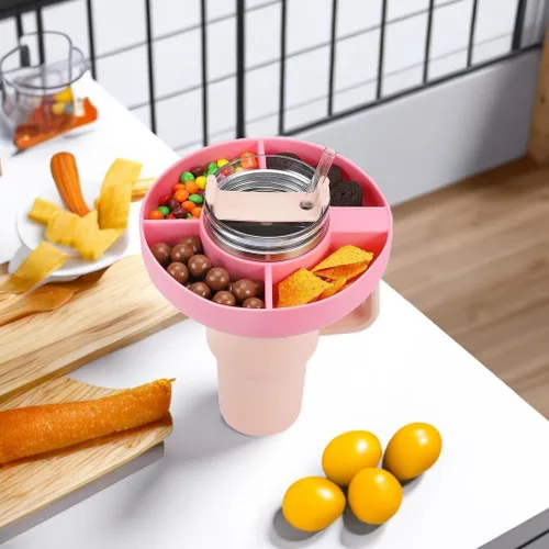 Vista 6 de Anillo de silicona para aperitivos Stanley Cup de 40 onzas con asa, contenedor de aperitivos para vaso Stanley de 40 onzas, 4 compartimentos