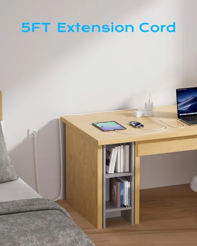 Vista 2 de Adaptador de enchufe de viaje europeo Kakyanill, adaptador de corriente para Italia, 4 tomas de CA, 3 puertos USB (2 USB C), cable de extensión