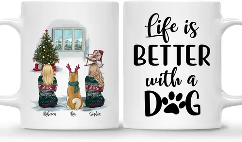 Vista 11 de Taza Personalizada de Gossby para Perros - La vida es mejor con perros (2 hombres - 2 perros) - Taza de perro personalizable para papás de perros