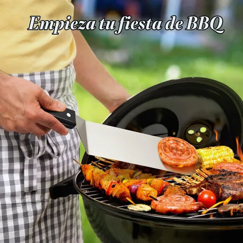 Vista 6 de HaSteeL Espátula de plancha de metal, acero inoxidable larga con mango remachado, girador de hamburguesas perforado resistente y sólido para cocinar