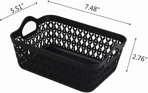 Vista 4 de Bandeja pequeña de plástico para almacenamiento de escritorio, color negro, 12 paquetes