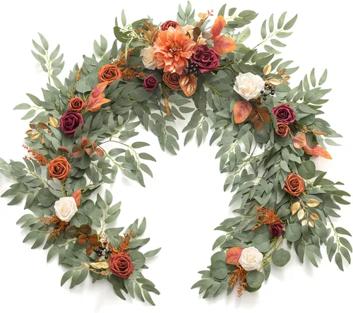 Vista 15 de Ling's moment Dusty Blue Artificial Flower Garland Wedding Arch 6 FT Azul polvoriento y azul marino