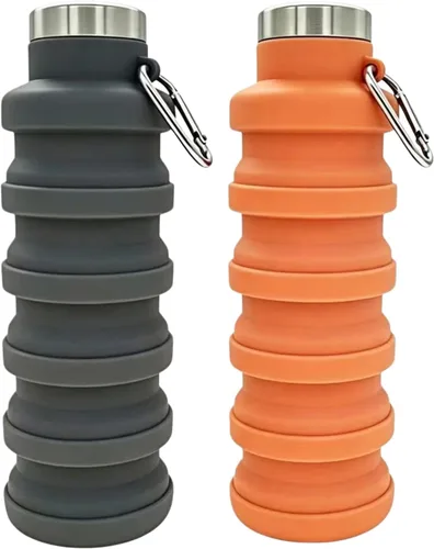 Vista 11 de YCT Botella de agua plegable de 17 onzas (16.9 fl oz), botella de agua deportiva portátil de viaje, botellas de agua plegables de silicona Negro