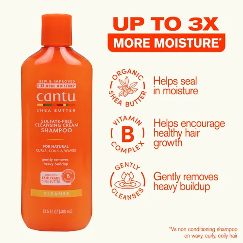 Vista 3 de Cantu Champú en crema limpiadora sin sulfato con manteca de karité para cabello natural, 13.5 oz