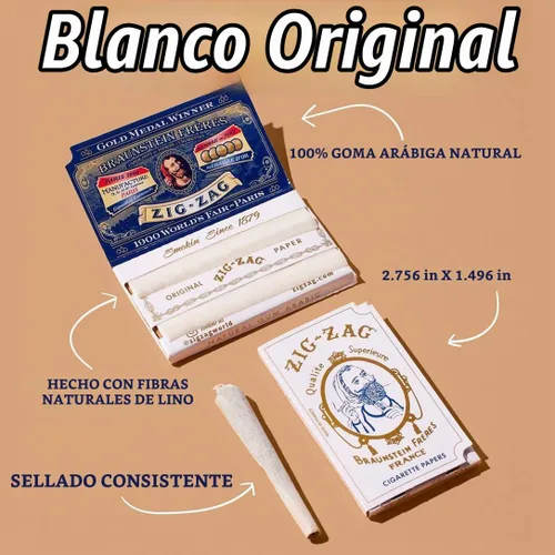 Vista 2 de ZIG-ZAG - Papel de liar blanco original de 2.756 in, goma árabe natural, línea de sellado de pegamento fino, 6 folletos con 32 papeles por folleto