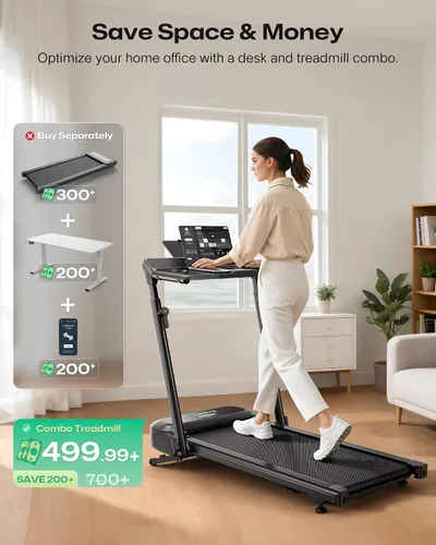 Vista 3 de UREVO Auto Incline Walking Pad with AI App, Adjustable Handlebar & Multifunctional Desk, 9% Power Incline Brushless Quiet Motorized Treadmill for