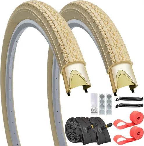 Vista 10 de Paquete de 2 neumáticos y tubos de bicicleta Beach Cruiser de 24 pulgadas/26 x 2.125 pulgadas o sin tubos de 24 pulgadas/26 x 1.75 pulgadas/2.125