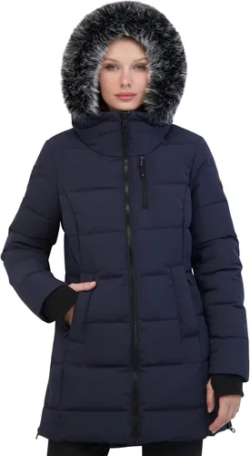 Vista 7 de Nautica Chaqueta acolchada pesada para mujer con capucha forrada de piel sintética Negro