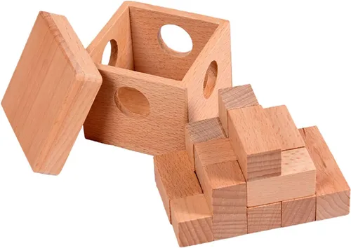 Vista 3 de Rompecabezas de madera en 3D para el cerebro, rompecabezas de madera, cubo de regalo, rompecabezas geométrico, intelectual, rompecabezas de lógica
