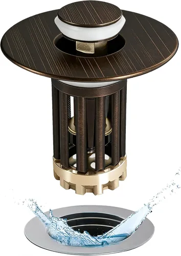 Vista 8 de Anlige Tapón de fregadero de baño desplegable 3 en 1, colador de drenaje para fregadero de baño, con cesta extraíble, cubierta universal para Níquel