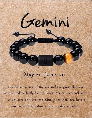 Vista 62 de SUMMER LOVE Father's Day Gifts Zodiac Bracelet for Men Women 10mm Natural Black Onyx Stone Star Sign Constellation Beaded Protection Bracelet