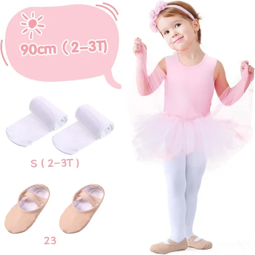 Vista 3 de Jeere 3 Piece Leotard Ballet Set Cute Dance Tutu Dress Pink Ballet Yoga Shoes Soft Dance Tight for Girl's Gymnastics Ballet