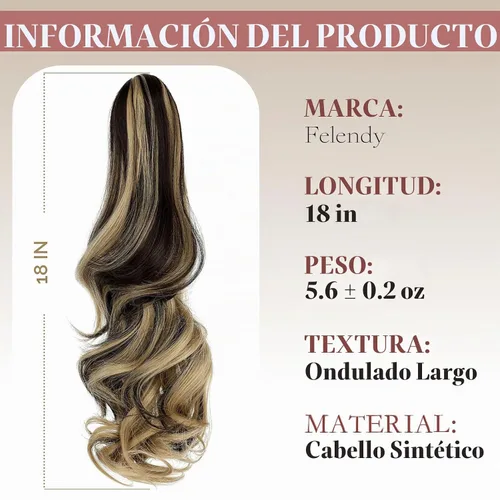 Vista 7 de Felendy Extensión de cola de caballo de 18 pulgadas, mezcla de rubio ceniza, marrón oscuro, rizado, ondulado, con clip, extensiones de cabello largo
