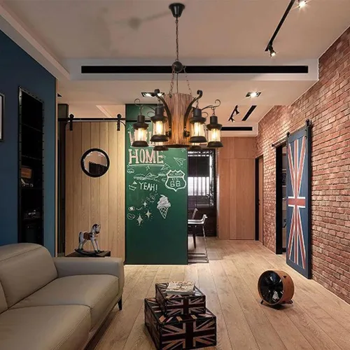 Vista 3 de OUKANING Lámpara colgante de madera envejecida, estilo retro, rústica, línea de luz de techo de suspensión industrial que se puede ajustar para mesa