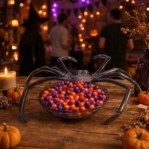 Vista 4 de Bandeja de dulces de araña estilo Halloween de 9.44 pulgadas, plato de postre de plástico multifunción para servir frutas en el hogar y cenar Varios