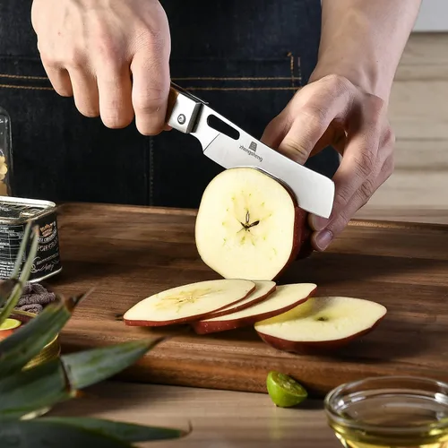Vista 3 de ZhengSheng Cuchillo de chef plegable 4.8" Ultra afilado con hoja de acero inoxidable 440A, mango de oliva natural, cuchillo de cocina estilo japonés