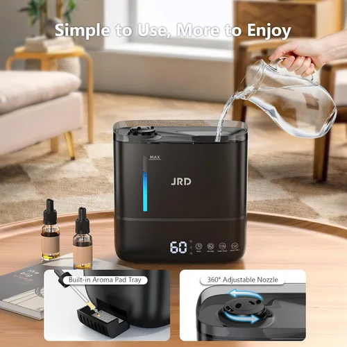Vista 5 de JRD Humidificadores para dormitorio, humidificador ultrasónico 4L para habitación grande, llenado superior de niebla fría, funcionamiento de 40