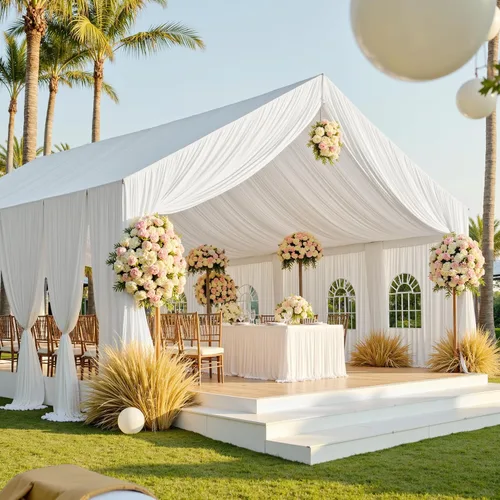Vista 17 de Cortina de techo beige de 20 x 40 pies para bodas, 4 paneles sin arrugas, 40 pies de largo, cortinas drapeadas para bodas, cumpleaños y fiestas