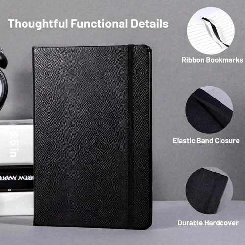 Vista 4 de Paquete de 2 cuadernos rayados de tapa dura de cuero para hombres y mujeres, 160 páginas cada uno, papel grueso de 3.53 oz/m², cuaderno para trabajo