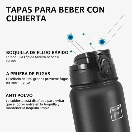 Vista 4 de Fanhaw Botella de agua térmica para llevar, apta lavavajillas, de 20 onzas, acero inoxidable, doble pared, reutilizable, a prueba de fugas y sudor