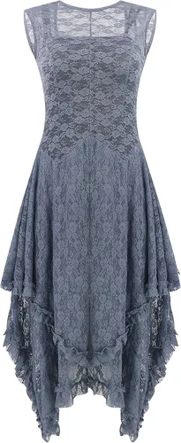 Vista 4 de Vestido largo R.Vivimos sin mangas, con espalda descubierta, asimétrico, con capas, de encaje, traje largo con braguita, dos piezas
