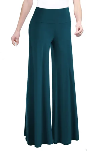 Vista 26 de Made By Johnny MBJ - Pantalones Palazzo de pierna ancha sólidos y teñidos con técnica batik, cómodos y casuales para mujer (XS~5XL)