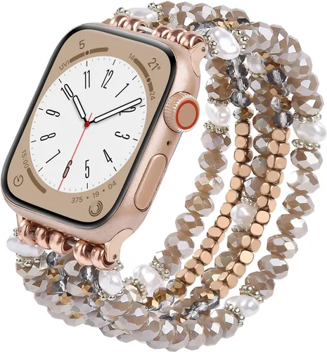 Vista 33 de MOFREE - Pulsera de cuentas compatible con Apple Watch Band de 1.496 in/1.575 in/1.614 in/1.65 in (38, 40, 41 y 42 mm) Series Negro/Oro