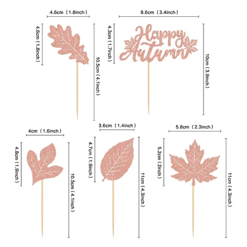 Vista 2 de Ercadio Paquete de 30 adornos para cupcakes de hojas de arce de otoño con purpurina de oro rosa y hojas de arce para decoración de otoño, cosecha