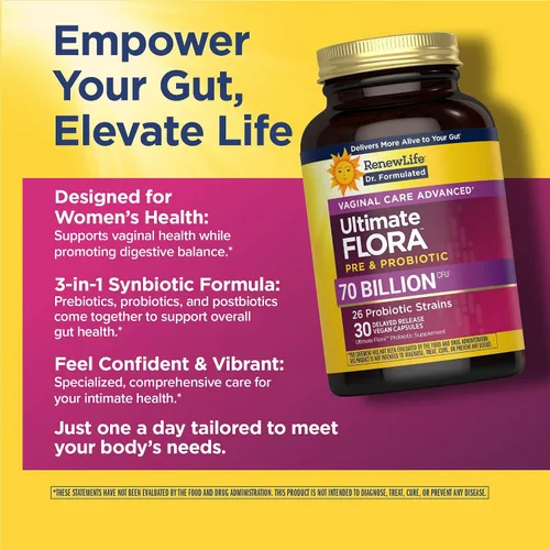 Vista 7 de Renew Life Ultimate Flora Probiotics for Women 70 mil millones de UFC Cápsulas veganas de liberación retardada Formulado por médicos Vaginal
