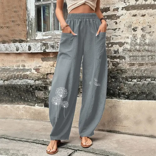 Vista 7 de Flowy Pants for Womens Womens Solid Color Casual Pants Trousers Elastic Waist Pockets Wide Leg Trousers