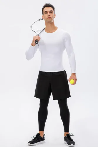 Vista 7 de Camiseta de compresión para hombre, de manga larga, atlética, para entrenamiento, camiseta deportiva activa, camiseta interior de ajuste seco