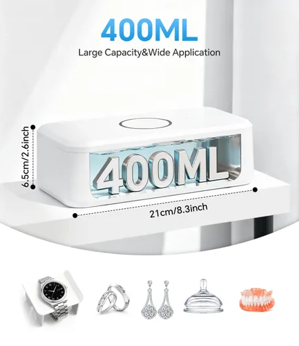 Vista 5 de Limpiador ultrasónico de joyas, máquina profesional de limpieza ultrasónica de 48 KHz para joyas, anteojos, anillos, correa de reloj, dentaduras