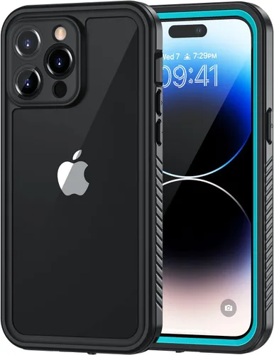 Vista 23 de Lanhiem Funda para iPhone 14, impermeable IP68 a prueba de polvo con protector de pantalla integrado, resistente a prueba de golpes de cuerpo Negro