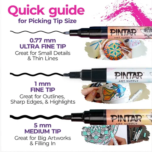 Vista 5 de PINTAR Paquete de 24 rotuladores de pintura acrílica con punta extrafina, pintura roca, madera, vidrio, cuero, zapatos, bolígrafos de pintura