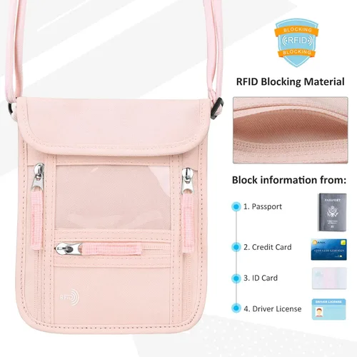 Vista 3 de WALNEW Cartera de viaje para pasaporte para mujeres y hombres, bloqueo RFID, cartera delgada de viaje con correa de cordón para el cuello