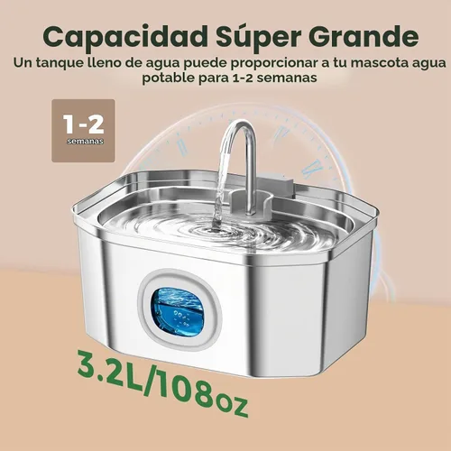 Vista 3 de APAUK Fuente de agua para gatos de acero inoxidable, fuente de agua