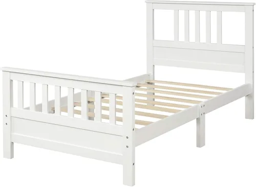 Vista 4 de CITYLIGHT Base de cama de plataforma individual con cabecero y estribo, marco de cama de plataforma de madera, no necesita somier, marco de cama