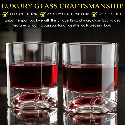 Vista 3 de The Wine Savant Vaso de whisky de béisbol – Vaso de whisky de 12 onzas para cualquier ocasión, regalos de béisbol, fiesta temática de béisbol, juego