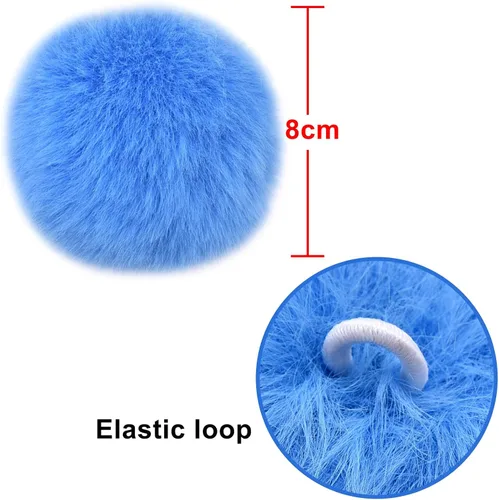 Vista 3 de BQTQ 36 pompones de piel sintética con lazo elástico, pompones de piel sintética de conejo para sombreros, zapatos, bufandas, guantes, bolsas