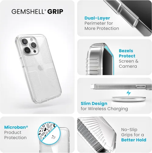 Vista 3 de Speck Funda transparente para iPhone 15 Pro, delgada, protección contra caídas, agarre, resistente a los arañazos, no se amarillea, funda
